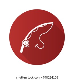 Spinning rod and reel combo flat design long shadow glyph icon. Fishing equipment. Vector silhouette illustration