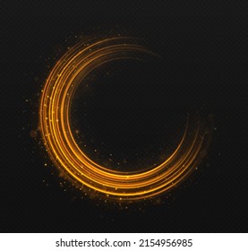 Spinning shiny ring.  A golden flash flies in a circle in a luminous ring. Abstract glittering swirl.
