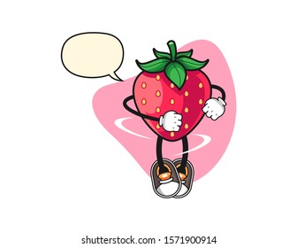 Spinning strawberry with speech bubble cartoon. Mascot Character vector.