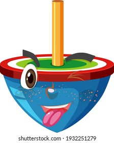 Spinning top cartoon character with facial expression illustration