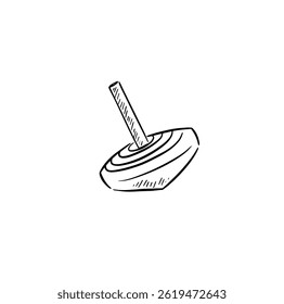 A spinning top hand drawn in black and white vector. Child's toy. 