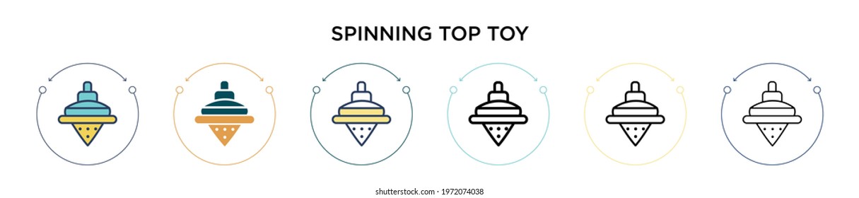 Spinning top toy icon in filled, thin line, outline and stroke style. Vector illustration of two colored and black spinning top toy vector icons designs can be used for mobile, ui, web