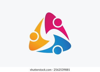 Spinning Triangle Three People Logo Design Template