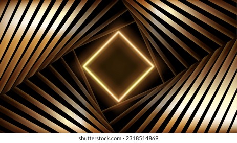 Spinning Tunnel with Gold Neon Light. Modern Neon Light Spectrum, Vector Illustration