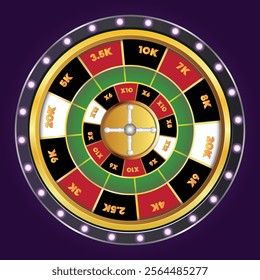 Spinning wheel, casino luck game. Fortune circles, round lucky roulettes set. Lottery fortuna rotation machines for gambling, risk and jackpot. vector