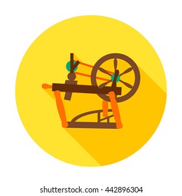 Spinning Wheel Flat Circle Icon. Vector Illustration Of Distaff For Hand Spinning Wool.