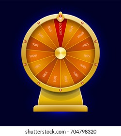 Spinning wheel of fortune. Money win casino game. 3D realistic style. Vector illustration