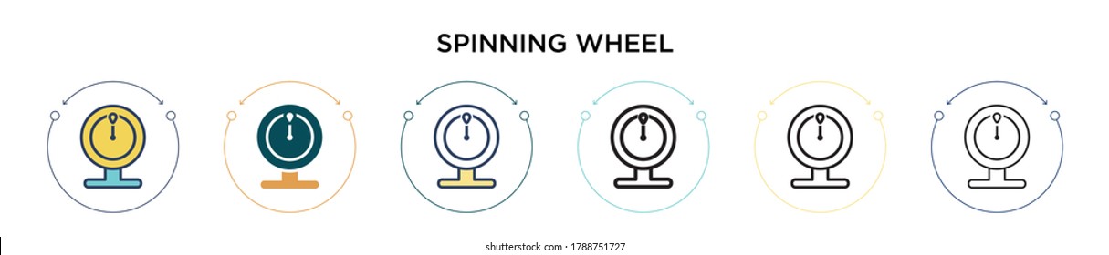 Spinning wheel icon in filled, thin line, outline and stroke style. Vector illustration of two colored and black spinning wheel vector icons designs can be used for mobile, ui, web