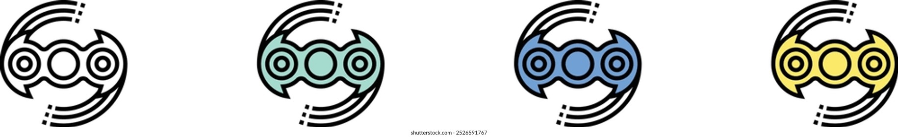 spinning wheel icon. Outline, Green, Blue and Yellow Style Design Isolated On White Background