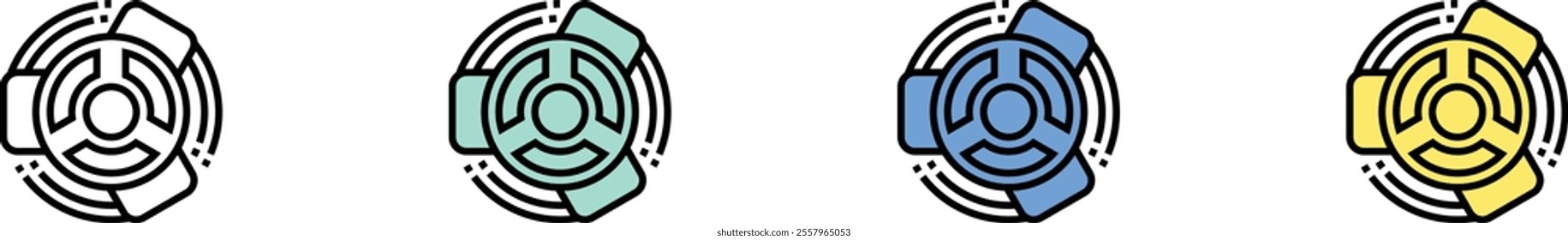 spinning wheel icon. Outline, Green, Blue and Yellow Style Design Isolated On White Background