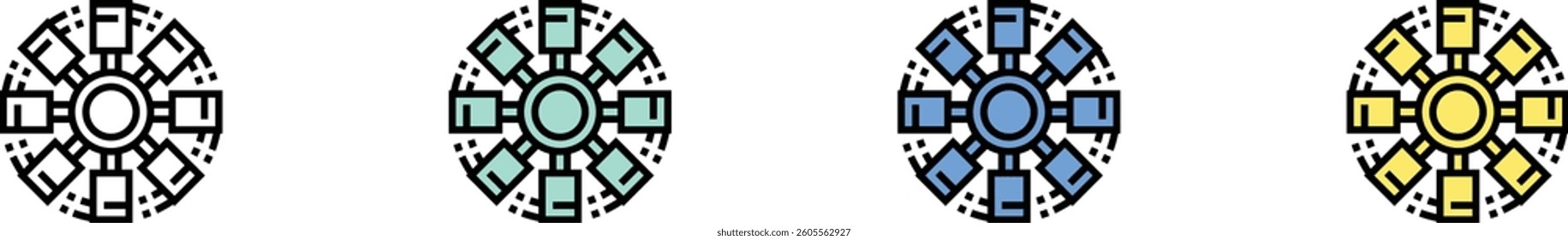 spinning wheel icon. Outline, Green, Blue and Yellow Style Design Isolated On White Background