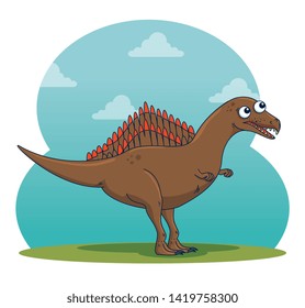 spinodaurus wild dinosaur character with clouds