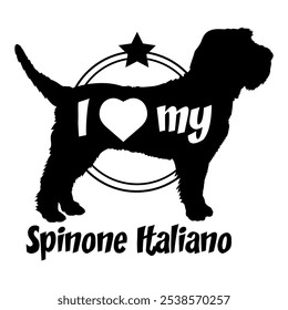 Spinone Italiano cão silhueta, eu amo o meu cão, cão, raças de cães, logotipo, vetor, silhueta, animal, ilustração, ícone, sinal, preto, animal de estimação,