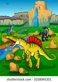 Spinosaur on the background of nature