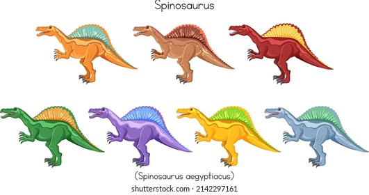 Spinosaurus in verschiedenen Farben, Illustration