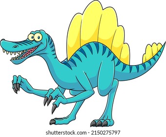 Spinosaurus Dinosaur Cartoon Character. Vector Hand Drawn Illustration Isolated On White Background