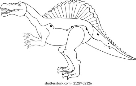 Spinosaurus dinosaur doodle outline on white background illustration