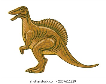 Spinosaurus Dinosaur. Illustration In Vintage Retro Style Linocut. Print.