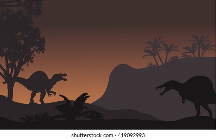 spinosaurus in forest at night scenery with brown backgrounds