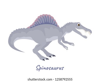 Spinosaurus isolated on white background. Vector illustration of cute funny dinosaur in cartoon simple flat style.