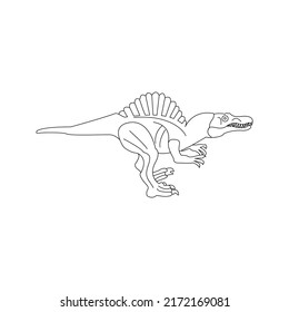 Spinosaurus Line Colouring Book. Vector Illustration of Nature Dinosaur Animal.