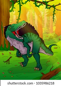 Spinosaurus on the background of forest
