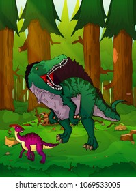 Spinosaurus on the background of forest.