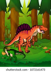 Spinosaurus on the background of a forest.