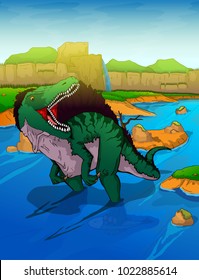 Spinosaurus on the river background 