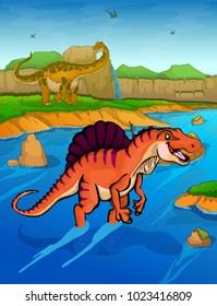 Spinosaurus on the river background 