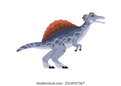 Spinosaurus, prehistoric dinosaur. Dino, prehistory reptile. Extinct animal of Jurassic period. Big large ancient Spino reptilian. Flat vector illustration isolated on white background