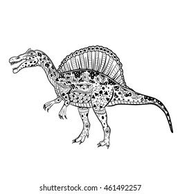 Spinosaurus - prehistoric reptile. Antistress Coloring Book for adults.