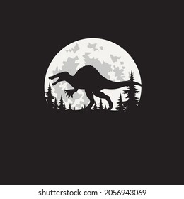 Spinosaurus silhouette, on moonlight background