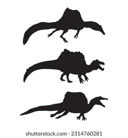 spinosaurus silhouette set collection isolated black on white background vector illustration