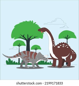 Spinosaurus and t rex on the Jurassic valley. 3d render illustration. scene of the giant dinosaur destroy the park. 3D Render Photo.