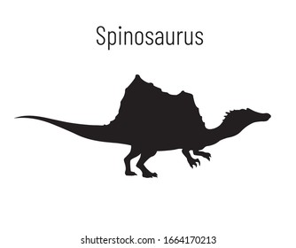 Spinosaurus. Theropoda dinosaur. Monochrome vector illustration of silhouette of prehistoric creature spinosaurus isolated on white background. Stencil. Fossil dinosaur.