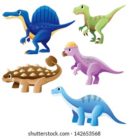 Spinosaurus,Ankylosaurus,Raptor,Pachycephalosaurus and Brontosaurus