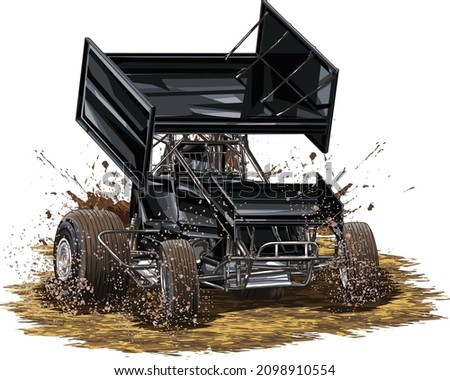 spint car, dirt racing, isolated on white background for poster, t shirt print, business element, social media content, blog, sticker, vlog, and card. vector illustration.