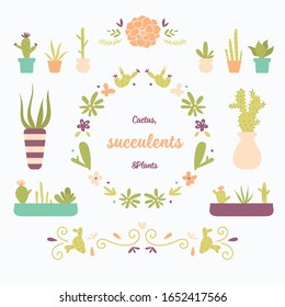  Spiny and barb, blossom and flowerpot, mexican and tropical. Vector illustration