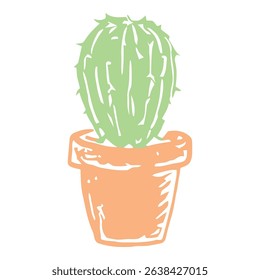 A spiny prickly pear cactus in a pot, featuring a clean, minimalist design with detailed lines, ideal for plant lovers.