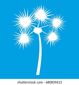 Spiny tropical palm tree icon white isolated on blue background vector illustration