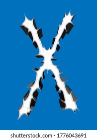 Spiny uppercase letter isolated on blue background.Grunge font.