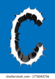 Spiny uppercase letter isolated on blue background.Grunge font.