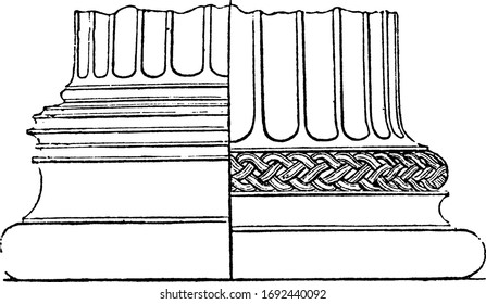 Spira, die Basis einer Säule, in der Toskana, der römischen Doric, bestand aus einem einzigen Torus, Vintage-Linie Zeichnung oder Gravitation Illustration.