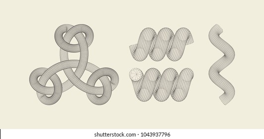 Spiral. 3D Connection Structure. Futuristic Technology Style. Abstract Design. Lattice Geometric Element. Vector Illustration.  