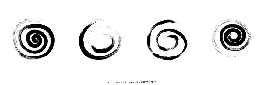 Spiral abstract circle, swirl brush stroke hypnosis psychedelic shape, geometric textured form. Concetric grunge irregular free hand doodle meander.