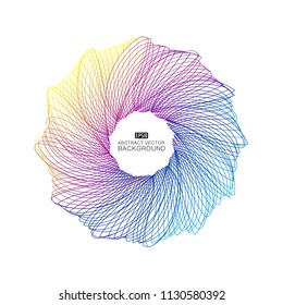 A spiral abstract figure is formed by a color gradient line