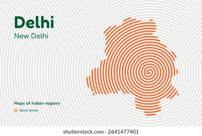 Spiral Abstract Map of Delhi with Central Capital – India National Territory Design