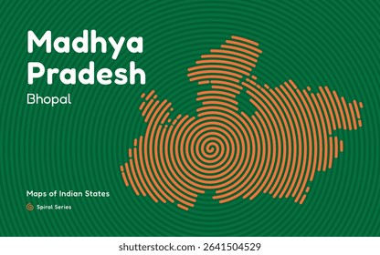 Spiral Abstract Map of Madhya Pradesh Featuring Capital Bhopal – Indian State Design