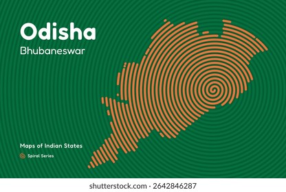 Spiral Abstract Map of Odisha with Capital Bhubaneswar – Mining Region of India